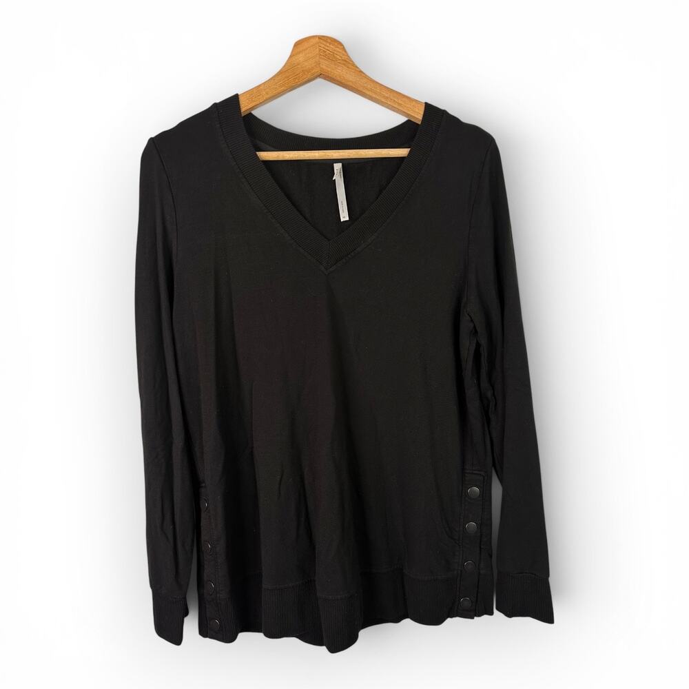 Soma Intimates Womens Medium Black V-Neck Snap Side Sweatshirt Lounge Pullover